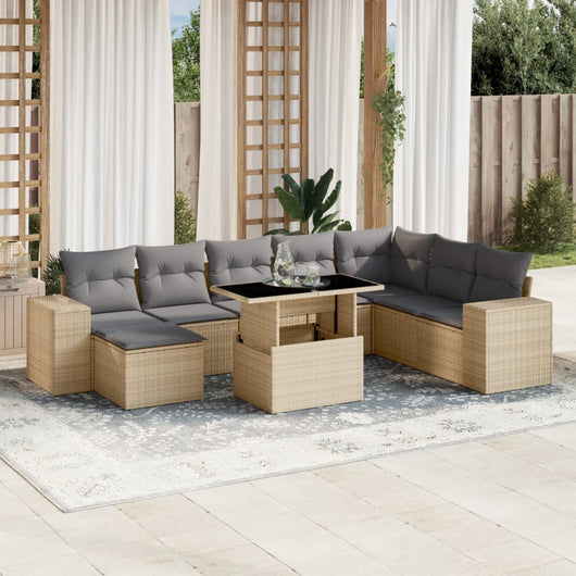 vidaXL Set Divano da Giardino 9 pz con Cuscini Beige in Polyrattan