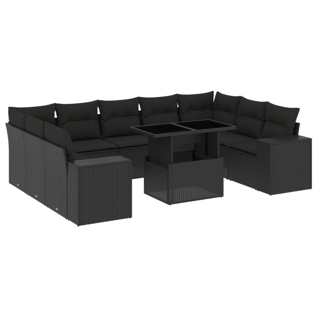 Set Divani da Giardino 10pz con Cuscini in Polyrattan Nero 3269365