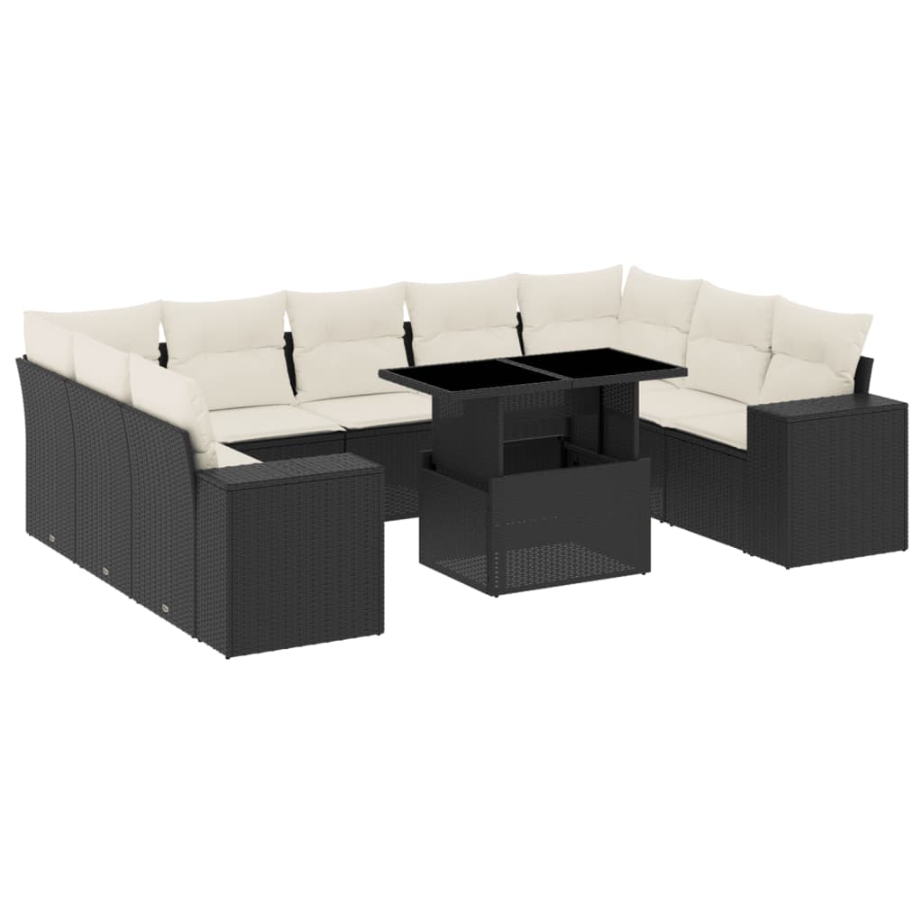Set Divani da Giardino 10pz con Cuscini in Polyrattan Nero 3269366