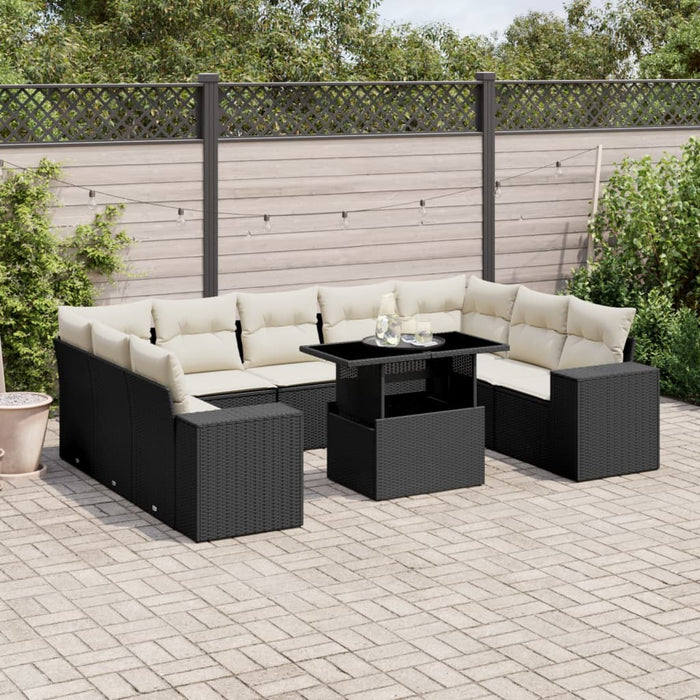 Set Divani da Giardino 10pz con Cuscini in Polyrattan Nero 3269366