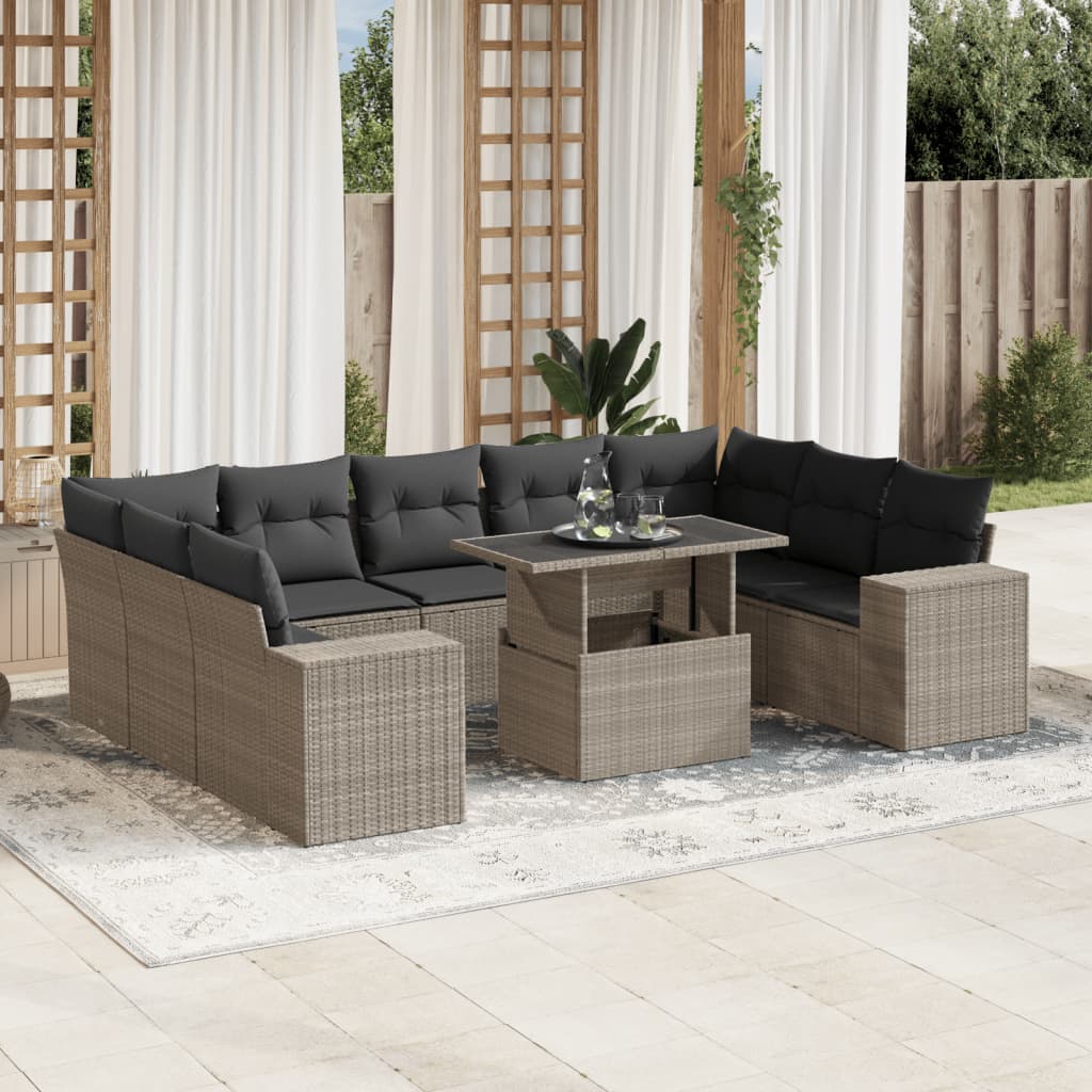 vidaXL Set Divano Giardino 10 pz con Cuscini Grigio Chiaro Polyrattan