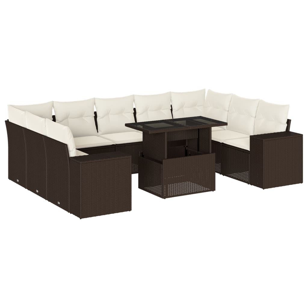 vidaXL Set Divani da Giardino 10pz con Cuscini in Polyrattan Marrone