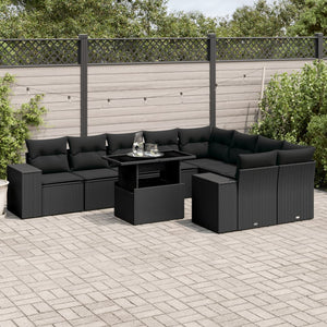 Set Divani da Giardino 10pz con Cuscini in Polyrattan Nero 3269385