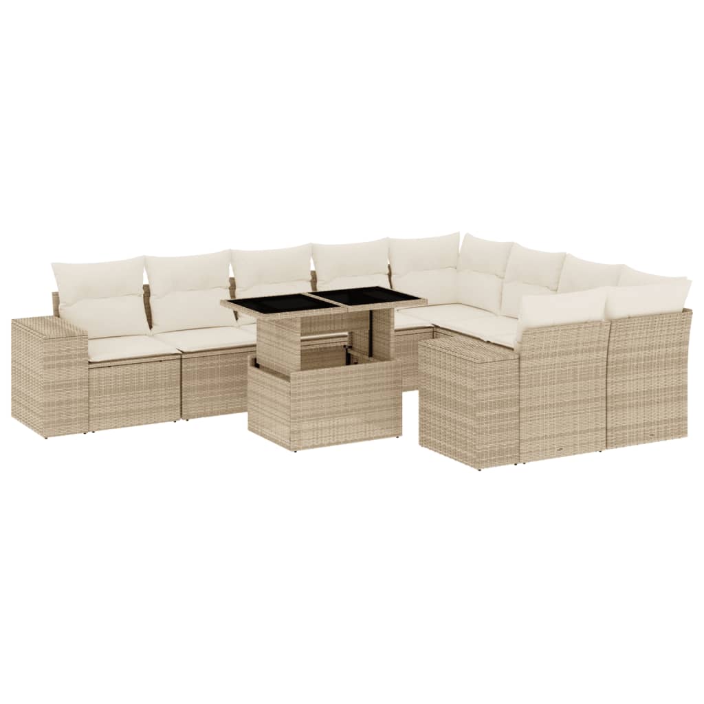 Set Divano da Giardino 10 pz con Cuscini Beige in Polyrattan