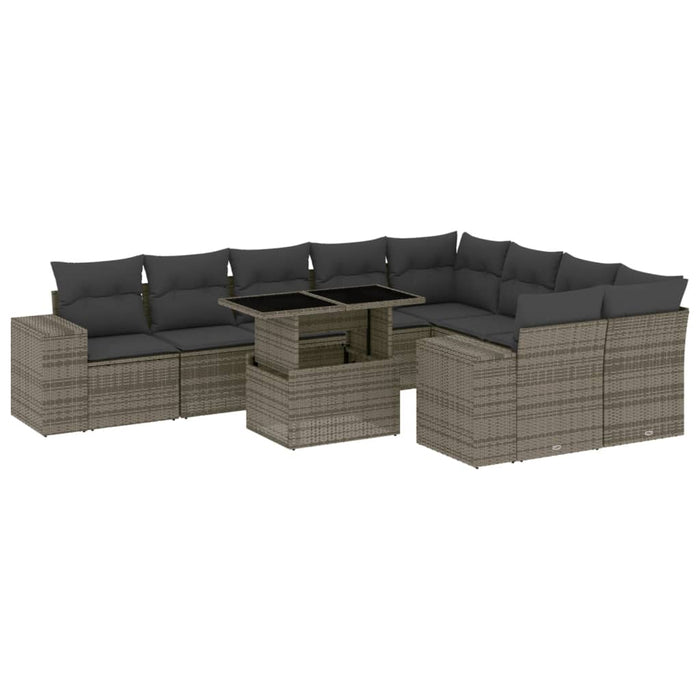 Set Divano da Giardino 10 pz con Cuscini Grigio in Polyrattan 3269390