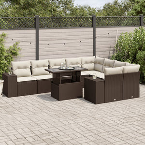 vidaXL Set Divani da Giardino 10pz con Cuscini in Polyrattan Marrone