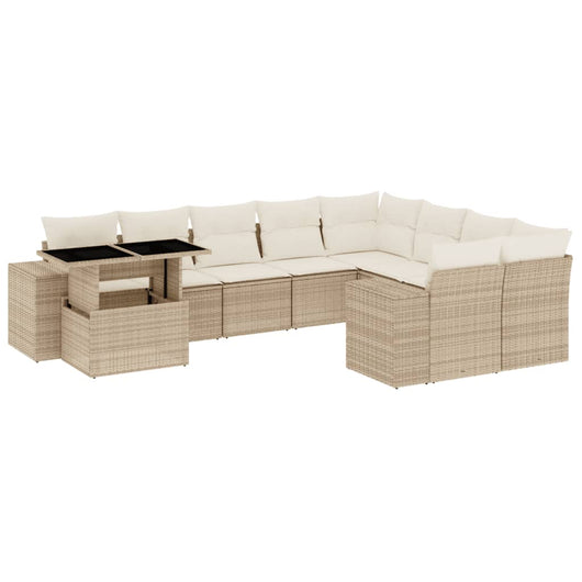vidaXL Set Divano da Giardino 10 pz con Cuscini Beige in Polyrattan