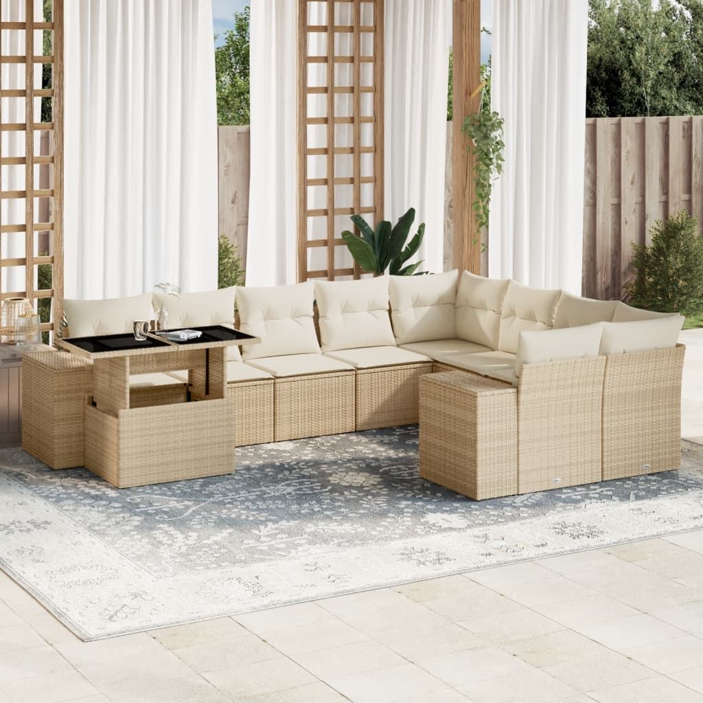 vidaXL Set Divano da Giardino 10 pz con Cuscini Beige in Polyrattan