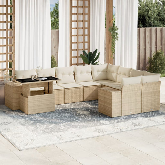 vidaXL Set Divano da Giardino 10 pz con Cuscini Beige in Polyrattan
