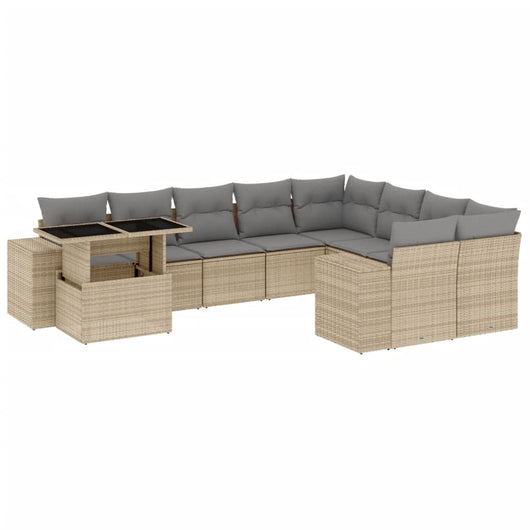 vidaXL Set Divano da Giardino 10 pz con Cuscini Beige in Polyrattan