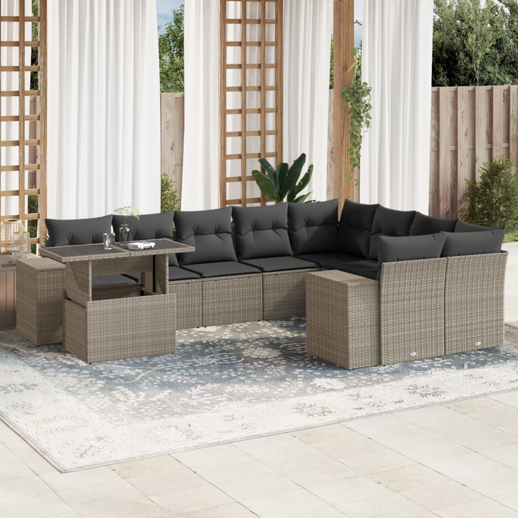 vidaXL Set Divano Giardino 10 pz con Cuscini Grigio Chiaro Polyrattan