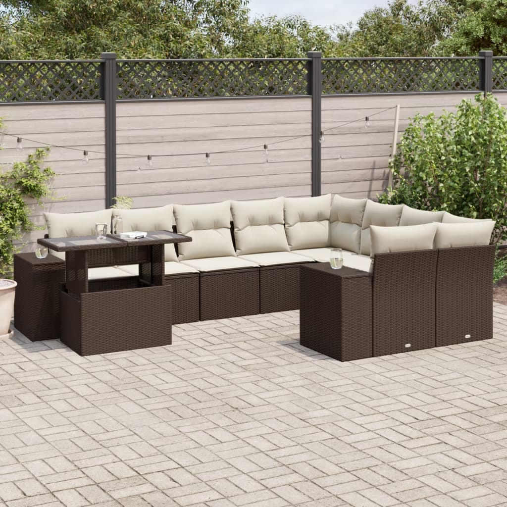 vidaXL Set Divani da Giardino 10pz con Cuscini in Polyrattan Marrone