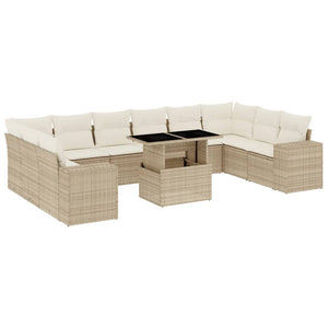 vidaXL Set Divani da Giardino 11 pz con Cuscini Beige in Polyrattan