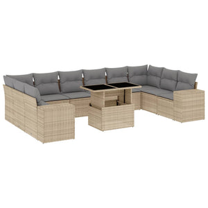 vidaXL Set Divani da Giardino 11 pz con Cuscini Beige in Polyrattan
