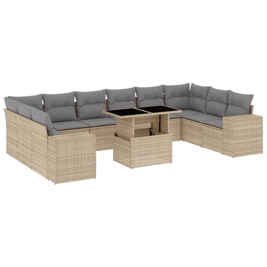 vidaXL Set Divani da Giardino 11 pz con Cuscini Beige in Polyrattan