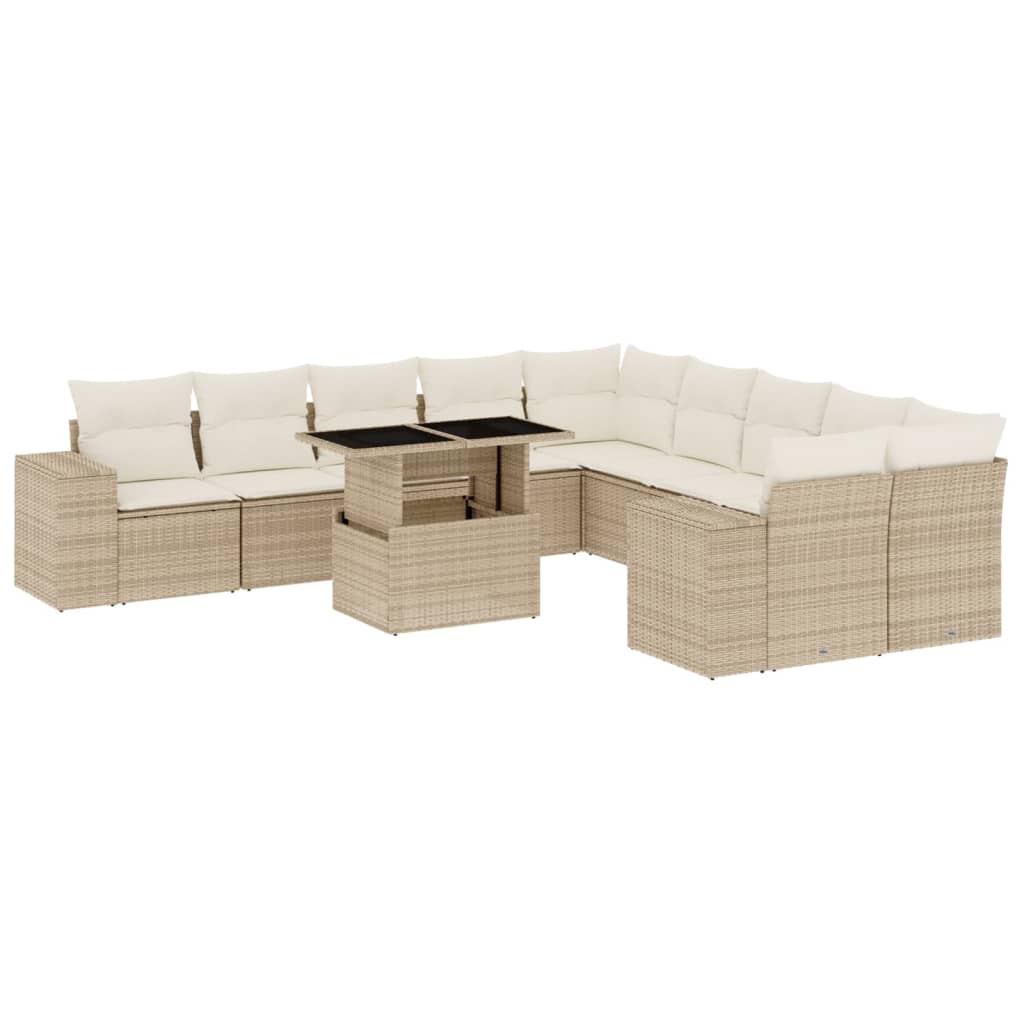 vidaXL Set Divani da Giardino 11 pz con Cuscini Beige in Polyrattan