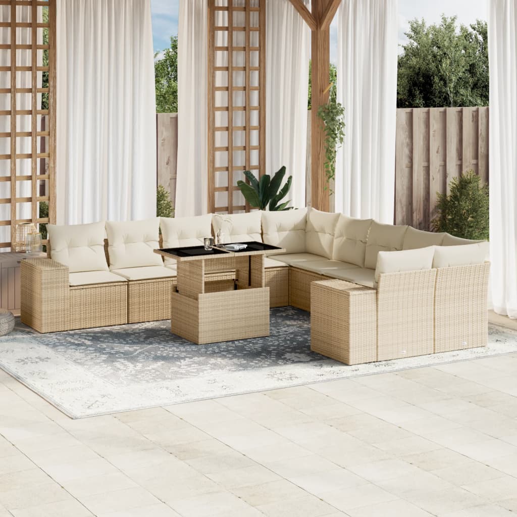 vidaXL Set Divani da Giardino 11 pz con Cuscini Beige in Polyrattan