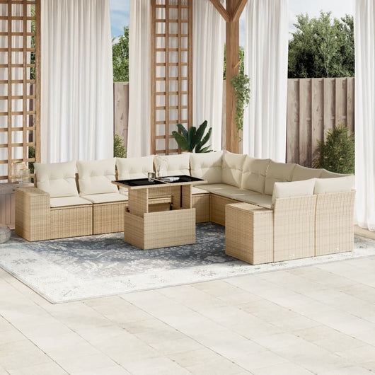 vidaXL Set Divani da Giardino 11 pz con Cuscini Beige in Polyrattan