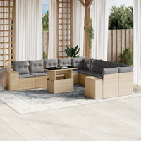 vidaXL Set Divani da Giardino 11 pz con Cuscini Beige in Polyrattan