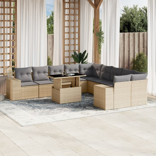 vidaXL Set Divani da Giardino 11 pz con Cuscini Beige in Polyrattan