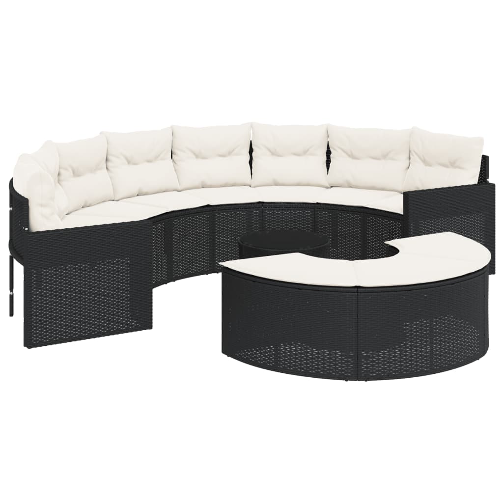 vidaXL Set Divani da Giardino Semicircolare 3 pz in Polyrattan Nero