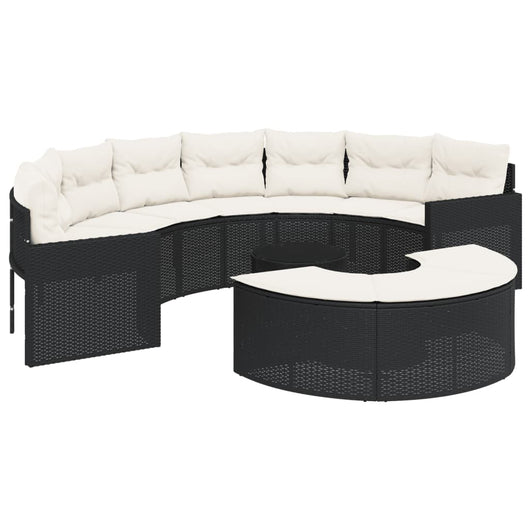 vidaXL Set Divani da Giardino Semicircolare 3 pz in Polyrattan Nero