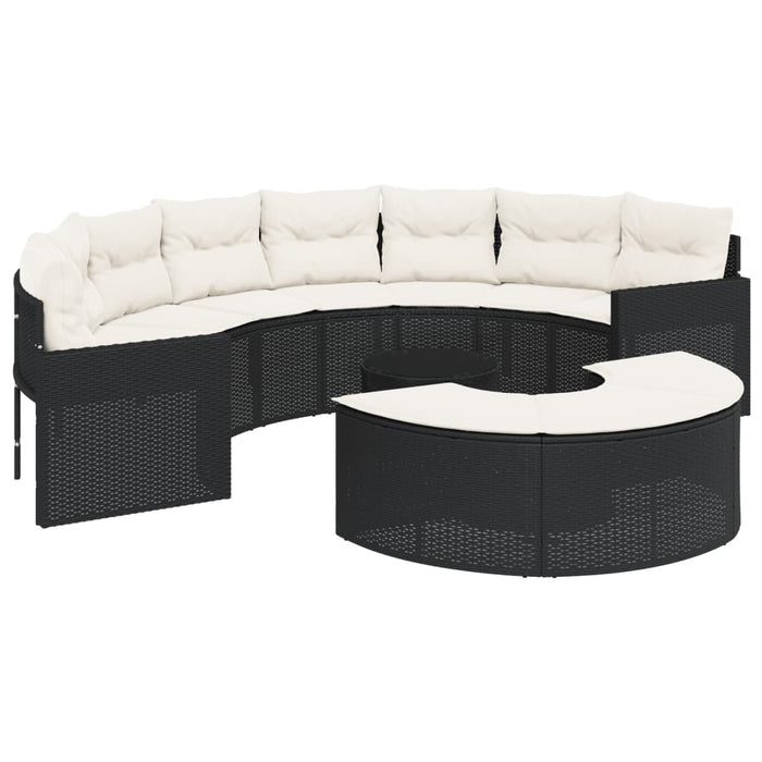 vidaXL Set Divani da Giardino Semicircolare 3 pz in Polyrattan Nero