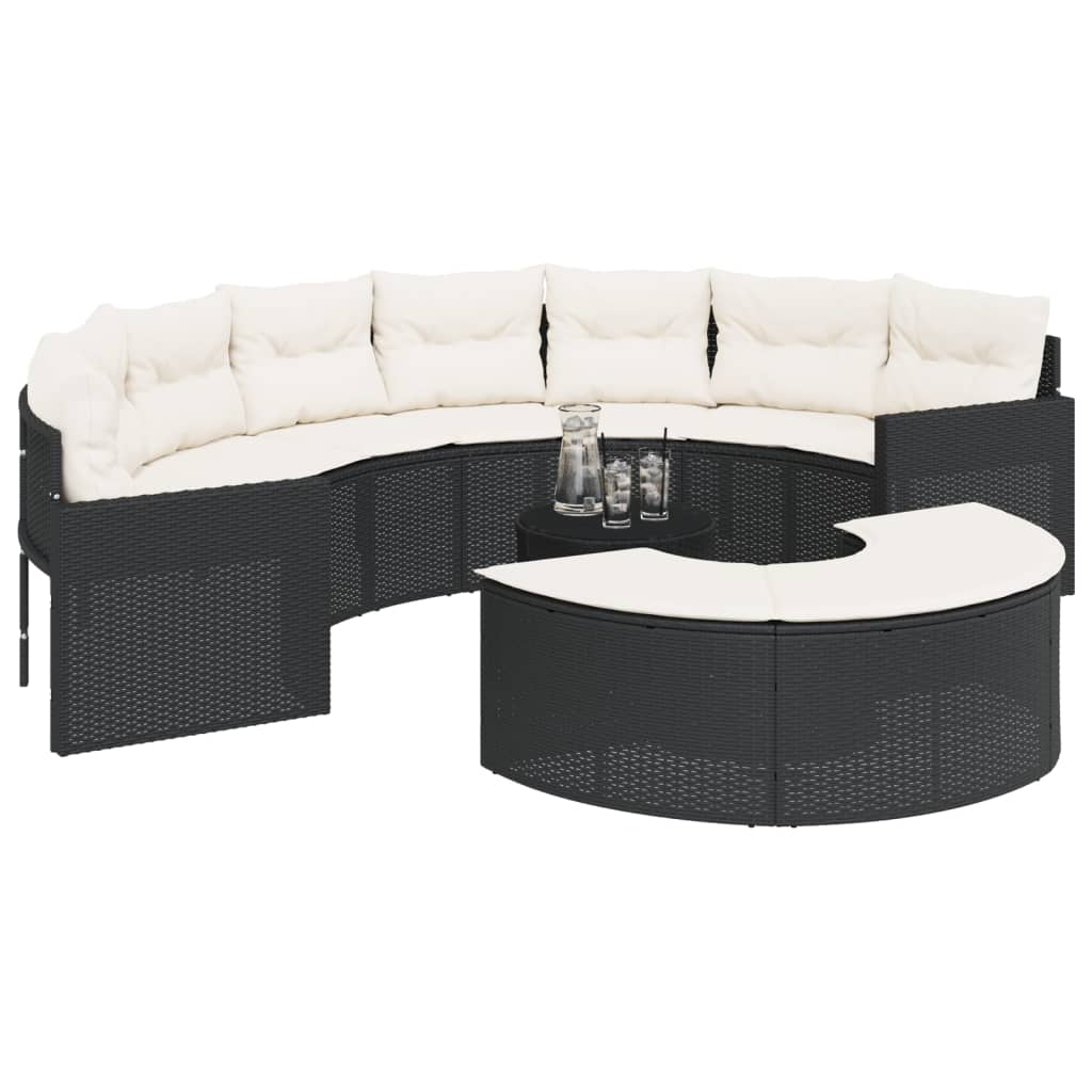 vidaXL Set Divani da Giardino Semicircolare 3 pz in Polyrattan Nero