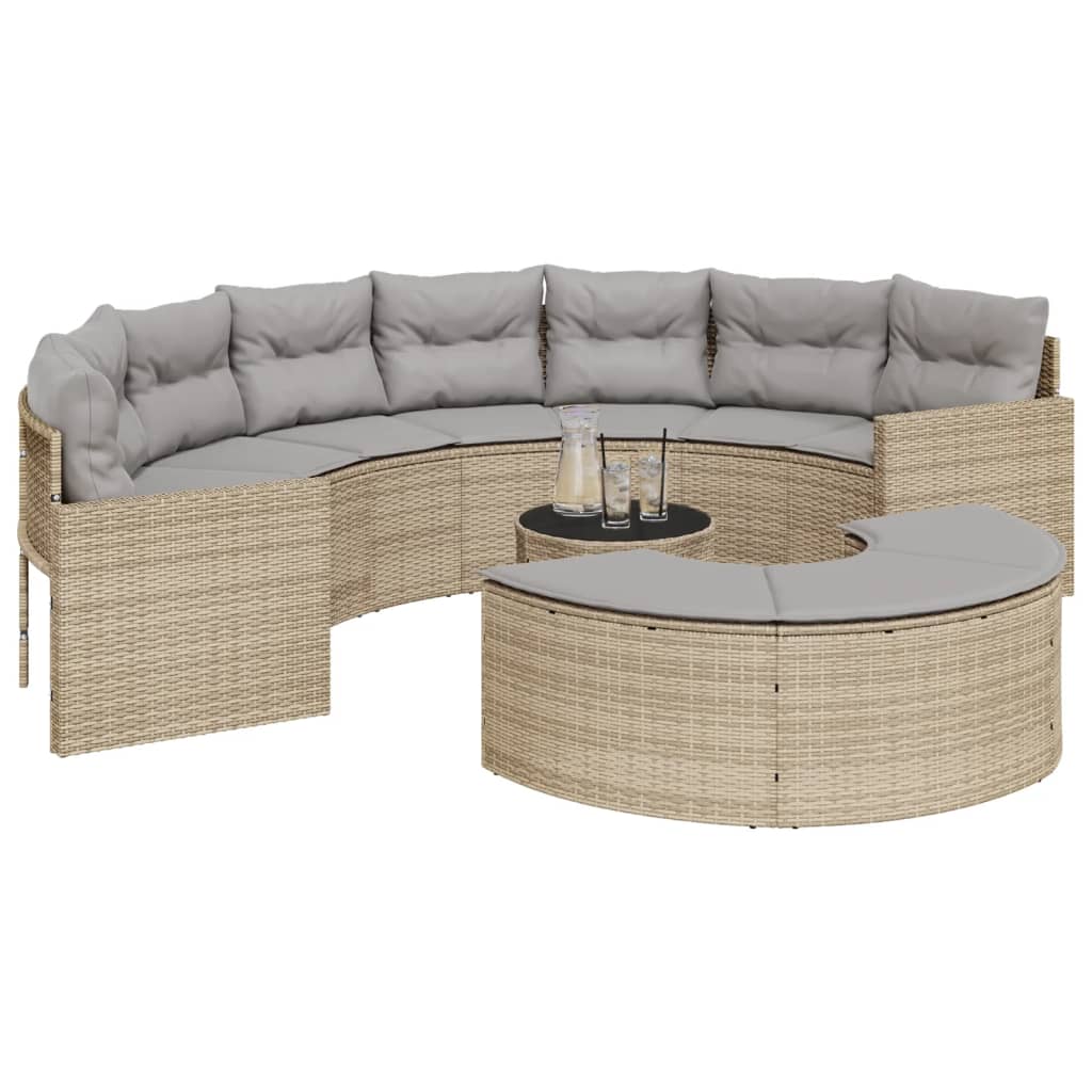 vidaXL Set Divani da Giardino Semicircolare 3 pz in Polyrattan Beige