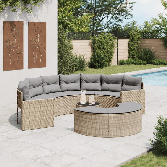 vidaXL Set Divani da Giardino Semicircolare 3 pz in Polyrattan Beige