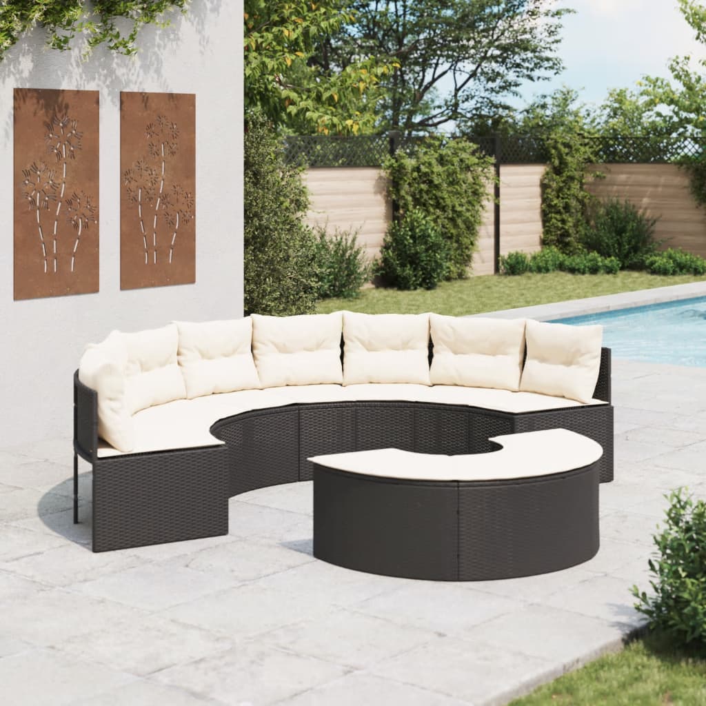 vidaXL Set Divani da Giardino Semicircolare 2 pz in Polyrattan Nero