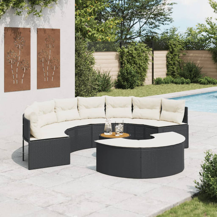 vidaXL Set Divani da Giardino Semicircolare 3 pz in Polyrattan Nero