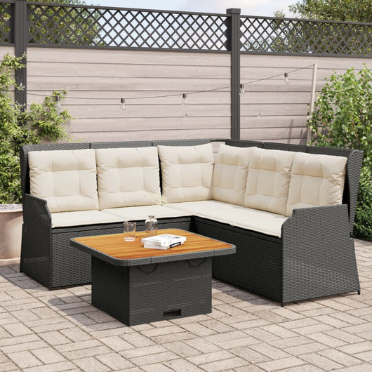 vidaXL Set Divani da Giardino 4 pz con Cuscini Nero in Polyrattan