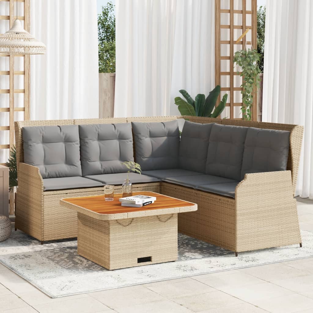 vidaXL Set Divani da Giardino 4 pz con Cuscini in Polyrattan Beige