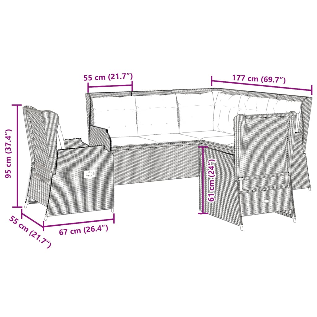 Set Divani da Giardino 5pz con Cuscini Polyrattan Grigio Chiaro 3262154