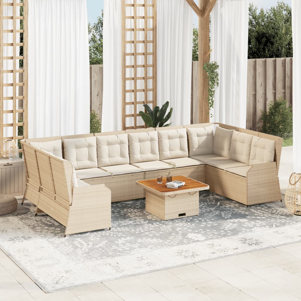 vidaXL Set Divani da Giardino 7 pz con Cuscini in Polyrattan Beige
