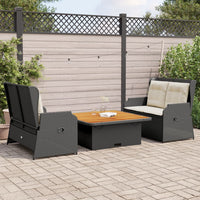 vidaXL Set Divani da Giardino 3 pz con Cuscini Nero in Polyrattan