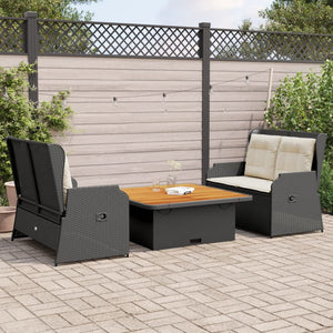 vidaXL Set Divani da Giardino 3 pz con Cuscini Nero in Polyrattan