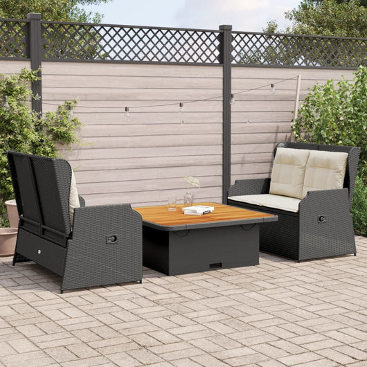 vidaXL Set Divani da Giardino 3 pz con Cuscini Nero in Polyrattan