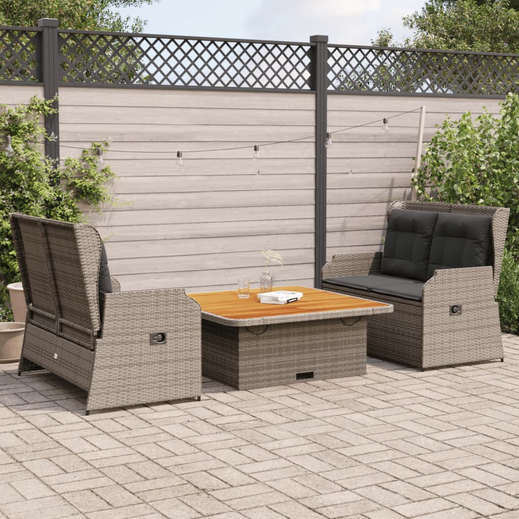 vidaXL Set Divani da Giardino 3 pz con Cuscini in Polyrattan Grigio