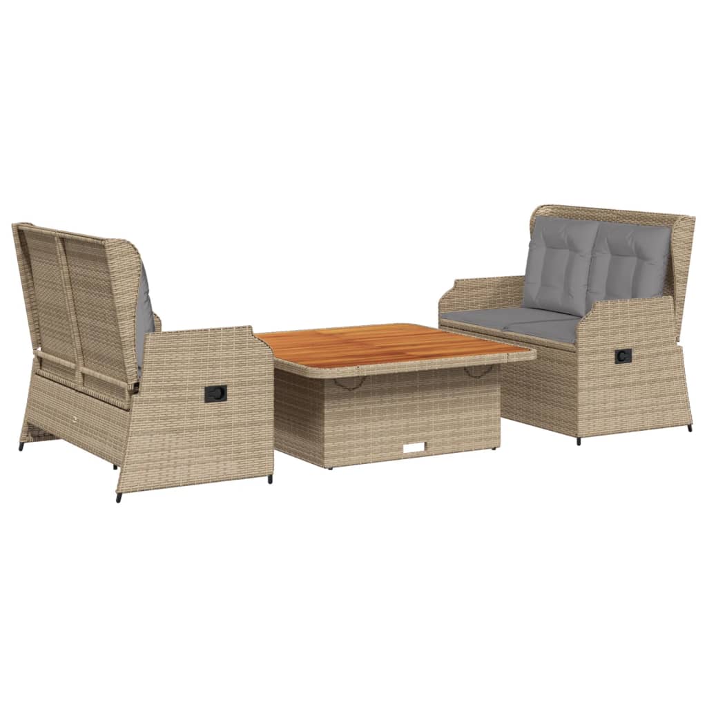vidaXL Set Divani da Giardino 3 pz con Cuscini in Polyrattan Beige