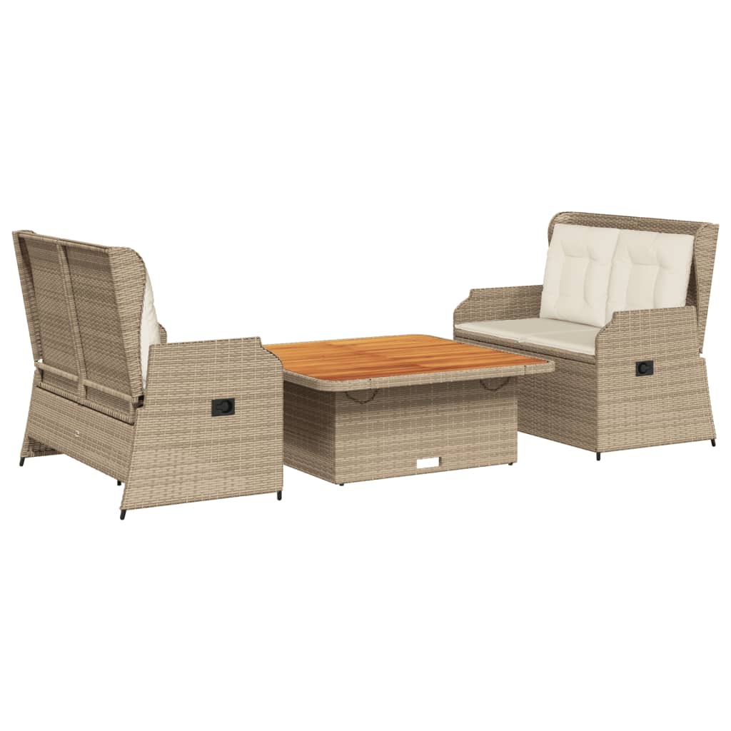 vidaXL Set Divani da Giardino 3 pz con Cuscini in Polyrattan Beige