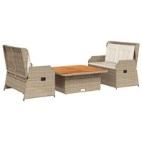 vidaXL Set Divani da Giardino 3 pz con Cuscini in Polyrattan Beige