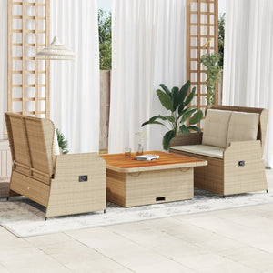 vidaXL Set Divani da Giardino 3 pz con Cuscini in Polyrattan Beige