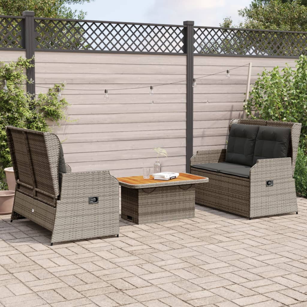 vidaXL Set Divani da Giardino 3 pz con Cuscini in Polyrattan Grigio