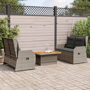 vidaXL Set Divani da Giardino 3 pz con Cuscini in Polyrattan Grigio