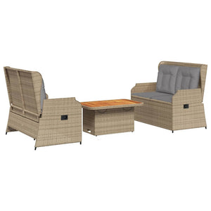 vidaXL Set Divani da Giardino 3 pz con Cuscini in Polyrattan Beige