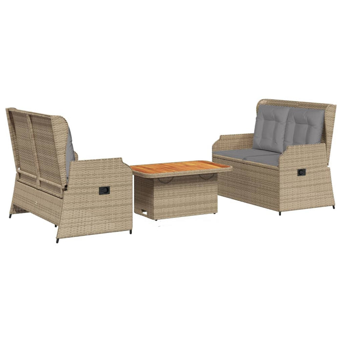 vidaXL Set Divani da Giardino 3 pz con Cuscini in Polyrattan Beige