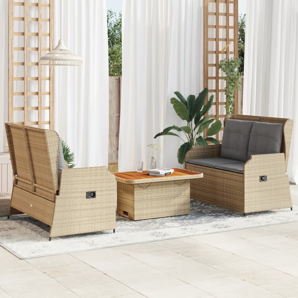 vidaXL Set Divani da Giardino 3 pz con Cuscini in Polyrattan Beige