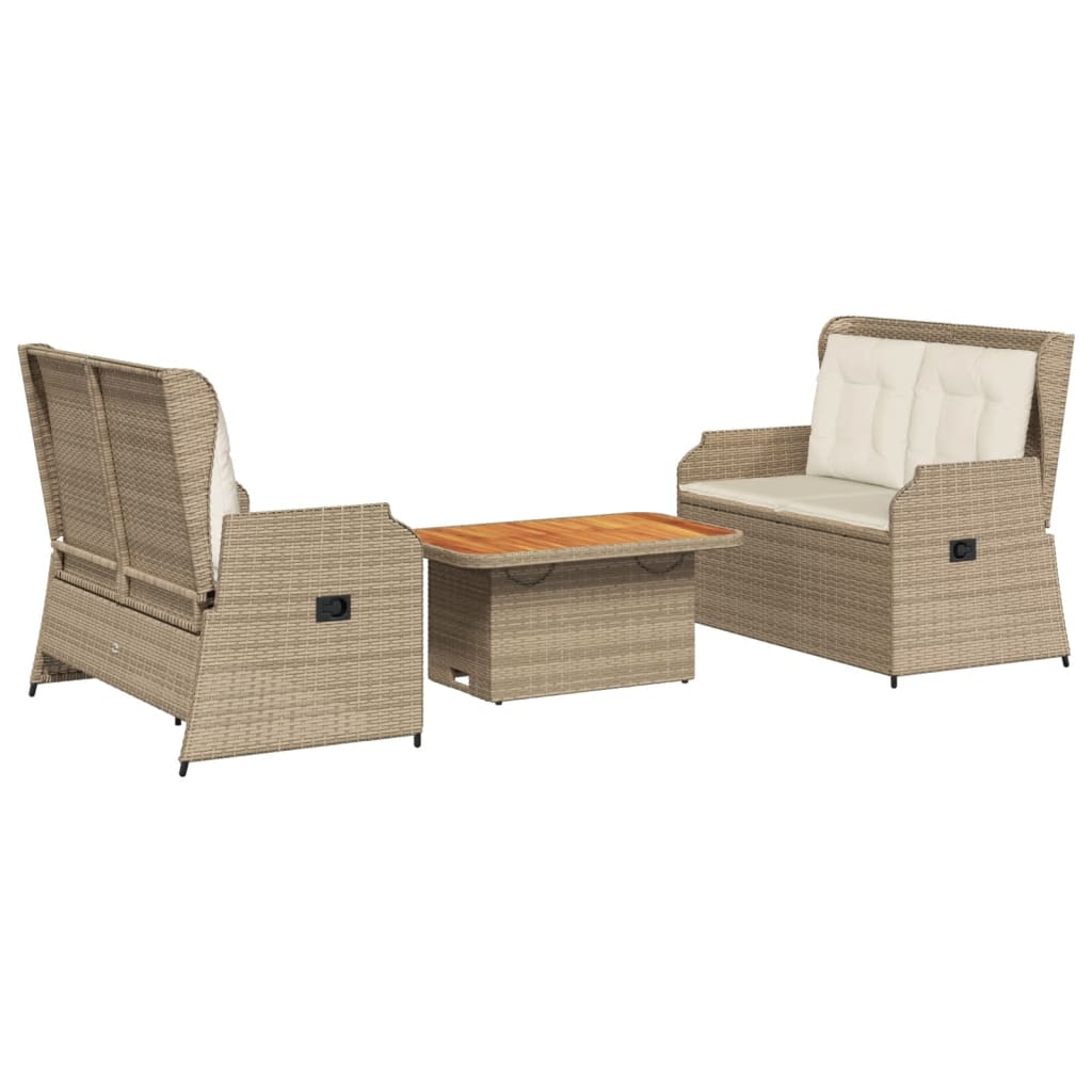 vidaXL Set Divani da Giardino 3 pz con Cuscini in Polyrattan Beige